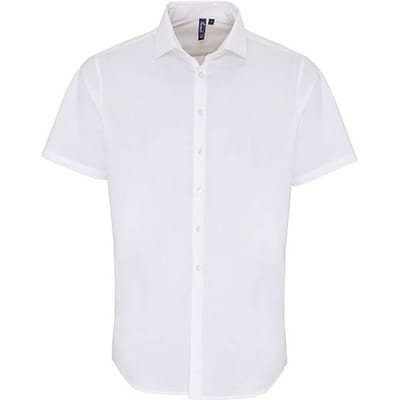 Premier Heren Poplin Stretch Overhemd met Korte Mouwen (Wit)