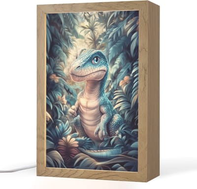 Nachtlampje 20x30 cm - Kinder lampje - Dino - Jungle - Blauw - Tafellamp kinderkamer - Slaapkamer lamp - Bedlamp kinderen - Kinderlampje stopcontact - Wandlamp babykamer - Nachtlampjes