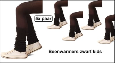 5x Paar Beenwarmers kinderen zwart - Carnaval thema feest party fun festival winter