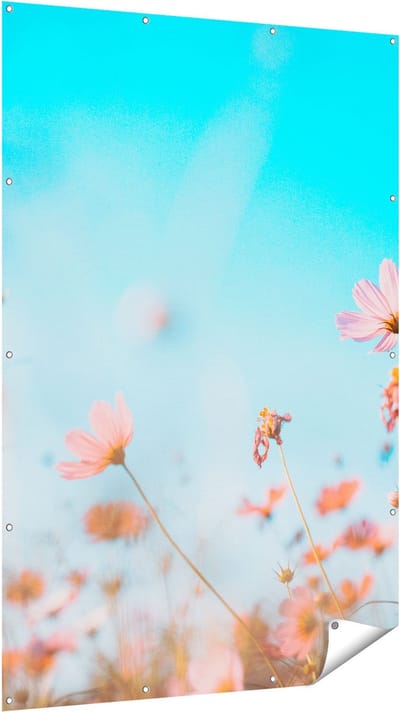 Gards Tuinposter Paarse Kosmos Bloemen - 120x180 cm - Tuindoek - Tuindecoratie - Wanddecoratie buiten - Tuinschilderij