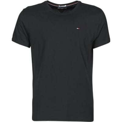 Tommy Hilfiger Classique Simple Couleur Unie Coton Respirant Polyvalent Col Rond Manches Courtes T-shirt Hommes hauts Noir DM0DM04411078 XL black