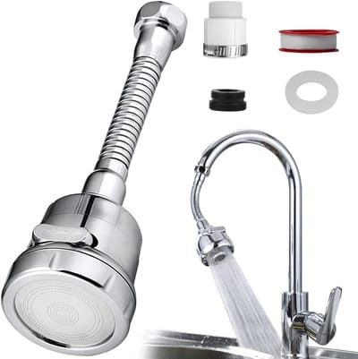 360° Draaibaar Kraanaccessoire – Keuken Kraan - Universele Uittrekbare Kraanbeluchter met Waterbesparing en Ontkalking – Keukenkraan Filter - Zilver