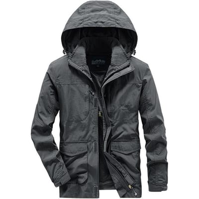 Lente en Herfst Heren Trenchcoat Casual Staande Kraag Los Top Grote Maat Meerdere Zakken Middelbare Leeftijd Afneembare Hoed Top 5XL black