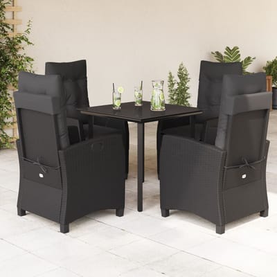 vidaXL - 5-delige - Tuinset - met - kussens - poly - rattan - zwart
