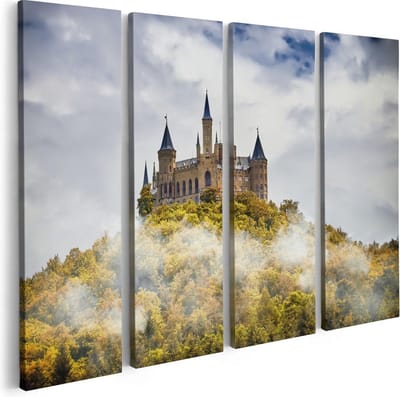Artaza Canvas Schilderij Vierluik Kasteel op de Berg in het Bos - 80x60 - Foto Op Canvas - Canvas Print