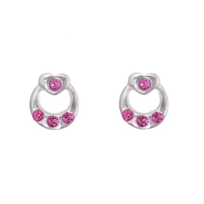 Behave – Oorbellen – Sterling Zilveren Kleine Oorbellen Hartje met Fuchsia Roze Kristal steentjes