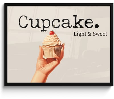 Poster in lijst - Fotolijst 70x50 cm - Posters - Cupcake - Zoet - Kers - Posterlijst zwart - Decoratie - Wanddecoratie woonkamer - Muurdecoratie slaapkamer