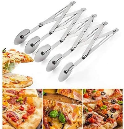 Peysaitr – Verstelbare Pizzasnijder – 5 RVS Wielen – Teigschneider, Gebak- en Pizzacutter, Kuchenteiler voor Pizza en Taart – Zilver