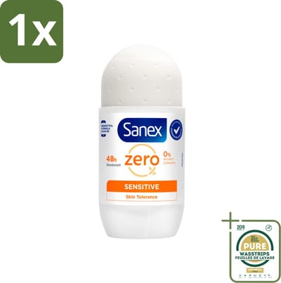 1 x Sanex Deodorant Roller Zero% Sensitive Skin 50 ml- Sanex Deodorant Zero% Sensitive - Alcoholvrije Deodorant - Parabenenvrije Deodorant - Gevoelige Huid - Deodorant Voor Mannen En Vrouwen