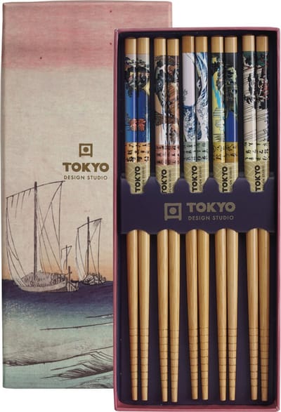 Tokyo Design Studio Chopsticks Set - Eetstokjes Hout - Inclusief Geschenkdoos - Woodblock Print - 5 paar