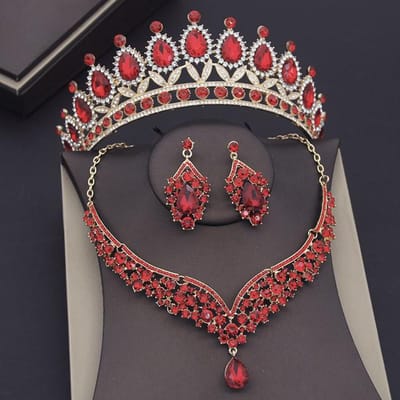 Prachtige Kristallen Trouwjurk Kroon Bruid Ketting Sets Voor Vrouwen Bruids Sieraden Set Oorbellen Party Tiara Sieraden Sets brown