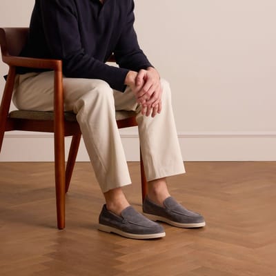 Manfield - Heren - Grijze suède loafers - Maat 43