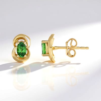 Cavill - Ovale Lemshuku Tsavoriet Oorbellen - 925 Sterling Zilver Verguld - 0,51 Ct Groene Edelsteen - Luxe Zilveren Sieraden uit Tanzania