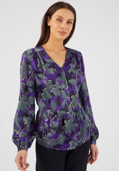 Damart - Satijnen blouse, aansluitend in de taille - Dames - Violet - 40