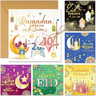 Famanu – Eid Mubarak wenskaarten set van 6 - inclusief enveloppen - geschikt voor Ramadan en Eid Mubarak cadeaus en felicitatie