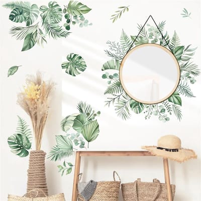 decalmile Botanische Groene Bladeren Muurstickers Tropische Bladeren Palmboom Blad Planten Muurstickers Woonkamer Slaapkamer Achtergrond Muur Decor
