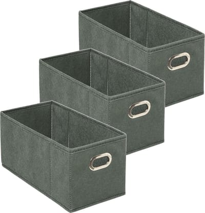 5Five Opbergmand/kastmand - Set van 3x stuks - grijsgroen - linnen - 7 liter - 31 x 15 x 15 cm - Opbergbox - Vakkenkast manden