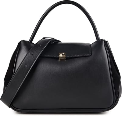 COCCINELLE Leren handtas schoudertas Pansy Smooth Leather / Suede Leather Handbag Noir / Noir zwart