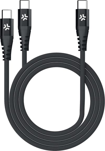 Celly USB-C kabel naar 2x USB-C Kabel - Maximaal 100 Watt – Nylon - Splitter – 3 Meter - Zwart