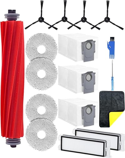 Geschikt Voor zes maanden 17 stuks reserveonderdelen set geschikt voor Roborock Q Revo stofzuiger accessoires kit: 1 hoofdborstel, 4 schoonmaakdoeken, 4 zwarte zijborstels, 2 HEPA-filters, 3 stofzuigerzakken