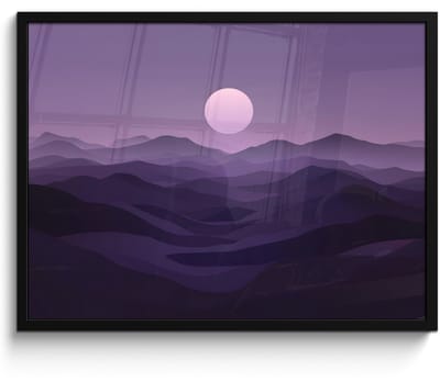 Poster in lijst - Fotolijst 70x50 cm - Posters - Heuvels - Paars - Mist - Zon - Posterlijst zwart - Decoratie - Wanddecoratie woonkamer - Muurdecoratie slaapkamer