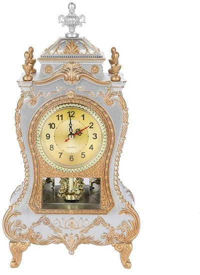 Dailygoody - Vintage stijl tafelklok - Antiek decoratief - Elegante afwerking - Wit - Ideaal voor woonkamer - Perfecte maat voor elke ruimte