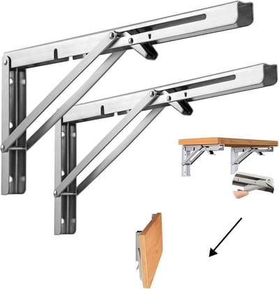 Set van 2 Opvouwbare Planksteunen 25 cm - RVS Stevige Muurbeugels voor Zolder en Werkblad (40 kg)