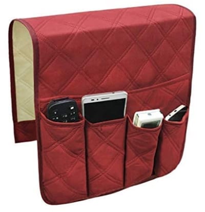 longziming -Sofa Armleuning Organizer – Bank Opbergvak met 5 Vakken & Antislip Bevestiging – Duurzaam Polyester 90×43 cm- Wijnrood