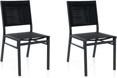 Eetkamerstoelen set - Buitenstoelen terras - Comfortabel buiten zitten - Versterkt aluminium frame - 2 stuks - Zwart