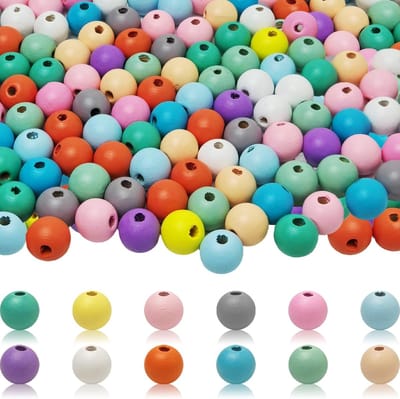 Kralen, 300 stuks, 14 mm, natuurlijke ronde houten kralen, 12 kleuren, voor doe-het-zelf sieraden maken, decoraties, halskettingen (met parelnaalden)