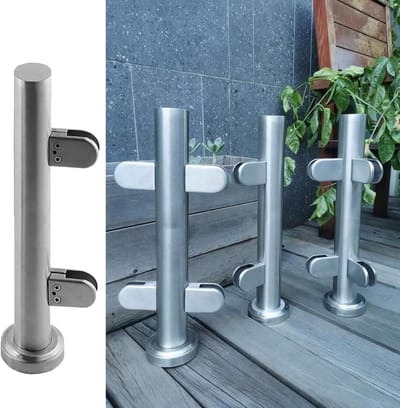 Balustrade paalset - Terrashaard hekwerk - Buitenruimte verfraaien - Roestvrij staal - 130 cm hoog - Zilver