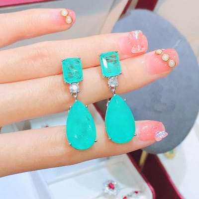 Kleur Bedels Grote Hangende Oorbellen voor Vrouwen Vintage Paraiba Toermalijn Smaragd Edelsteen Bruiloft Oorbellen Fijne Sieraden Cadeau gray