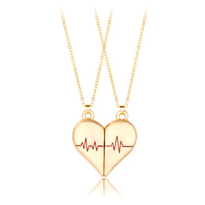 Bixorp Friends BFF Ketting voor 2 Hartje met Levenslijn Magnetisch - Goudkleurig - Best Friends Ketting Vriendschap Cadeau voor Twee