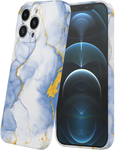 Smartphonica Telefoonhoesje Geschikt voor iPhone 12 Pro met Lichtblauw Goud Marmer Opdruk - Flexibel Softcase TPU - Backcover Case Lightblue Gold Marble Design geschikt voor iPhone 12 Pro