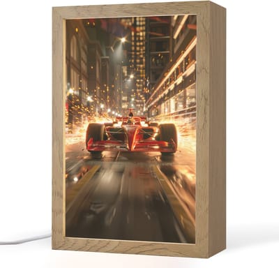 Nachtlampje 20x30 cm - Kinder lampje - Formule 1 - Auto - Race - Goud - Jongens - Tafellamp kinderkamer - Slaapkamer lamp - Bedlamp kinderen - Kinderlampje stopcontact - Wandlamp babykamer - Nachtlampjes