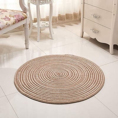 Allecto - Vloerkleed Handgemaakt - Gevlochten Rond Tapijt - Beige 40x40cm - Voor Woonkamer Slaapkamer Badkamer Kinderen