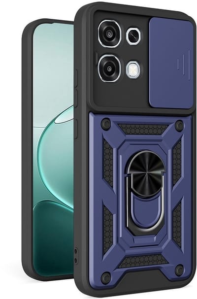 Coverup Hoesje - Geschikt voor OPPO A6 Pro 5G Hoesje - Coverup Armor Ring Kickstand Back Cover met Camera Shield - Blauw
