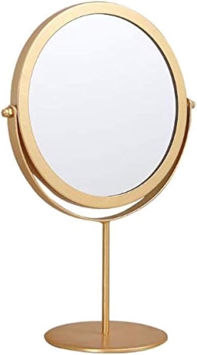 Verstelbare ronde tafelspiegel van 19 cm - Gouden metalen draaibare make-up spiegel voor dressing en interieurdecoratie