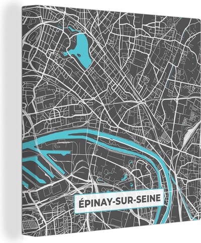 Canvas Schilderij Frankrijk – Épinay-sur-Seine – Stadskaart – Plattegrond – Kaart - 20x20 cm - Wanddecoratie