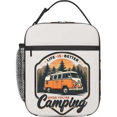 CamperVan Happy Camper Geïsoleerde Lunchtas voor Vrouwen Kinderen Draagbare Voedseldozen Thermische Lunchbox Tote One Size