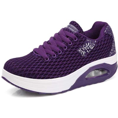 Mesh Modieuze Ronde Neus Schommel Schoenen Casual Dames Comfortabel en Ademend Dikke Zool Hellende Hak Buitensport Schoenen 36 blue