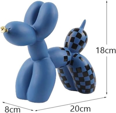 Hars Hondje - Ballon Figuur - Huis Decoratie - Geruit Patroon - Middelgroot - Blauw Zwart