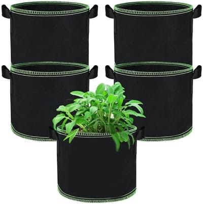GELLDG 5 stuks stoffen bloempotten - 11 liter - Plantzakken van non-woven materiaal - 3 gallon - Met handvat - Plantzakken voor aardappelen - Geschikt voor balkon, terras, kas en tuin