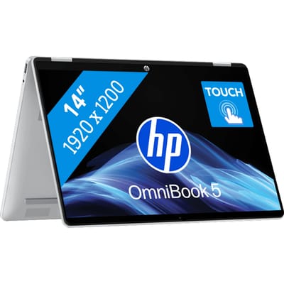 HP OmniBook 5 Flip 14-fp0950nd Intel Core 5 120U Hybride (2-in-1) 35,6 cm (14") Touchscreen 2K 16 GB LPDDR5-SDRAM 512 GB SSD Wi-Fi 6 (802.11ax) Windows 11 Home Zilver