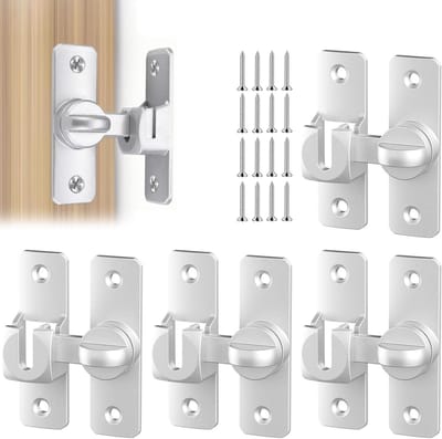4 paar schuifdeursloten met 90°/180° sluitgrendel, aluminiumlegering, extra beveiliging voor huisdeuren, ramen en kasten, inclusief 16 schroeven, zilverkleurig en duurzaam