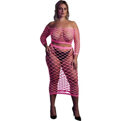 Shots - Ouch! OU834GPNOSX - Long Sleeve Crop Top and Long Skirt - Pink - XL/XXXXL