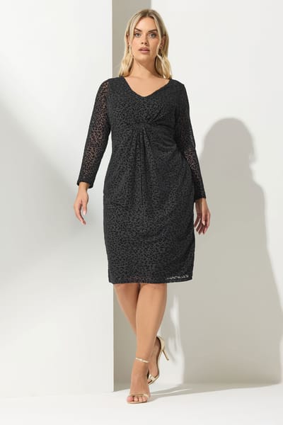 Yours London Midijurk Van Mesh Met Geflockte Dierenprint In Zwart Size 50