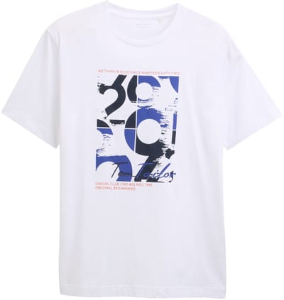 Tom Tailor - Heren t-shirt - Maat L - Mannen - wit - katoen