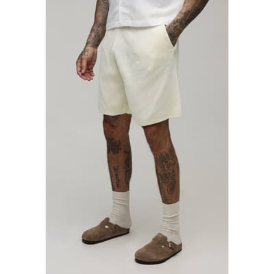 Lange Relaxed Geribbelde Gebreide Short | Ecru | Size Small