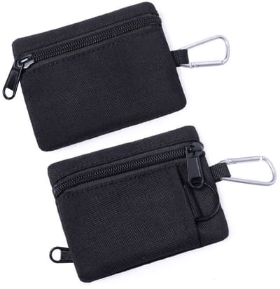 2-delige nylon beschermhoes met ritssluiting - Sleuteltasje - Unisex - Muntportemonnee - Minitasje - Opbergtasje - Compact - Gemakkelijk mee te nemen - Met karabijnhaak - Opvouwbaar en draagbaar - Zwart - 11*9 cm